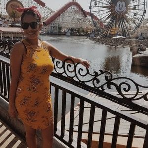 🚫SOLD🚫 Mustard Yellow and Floral Midi Dress